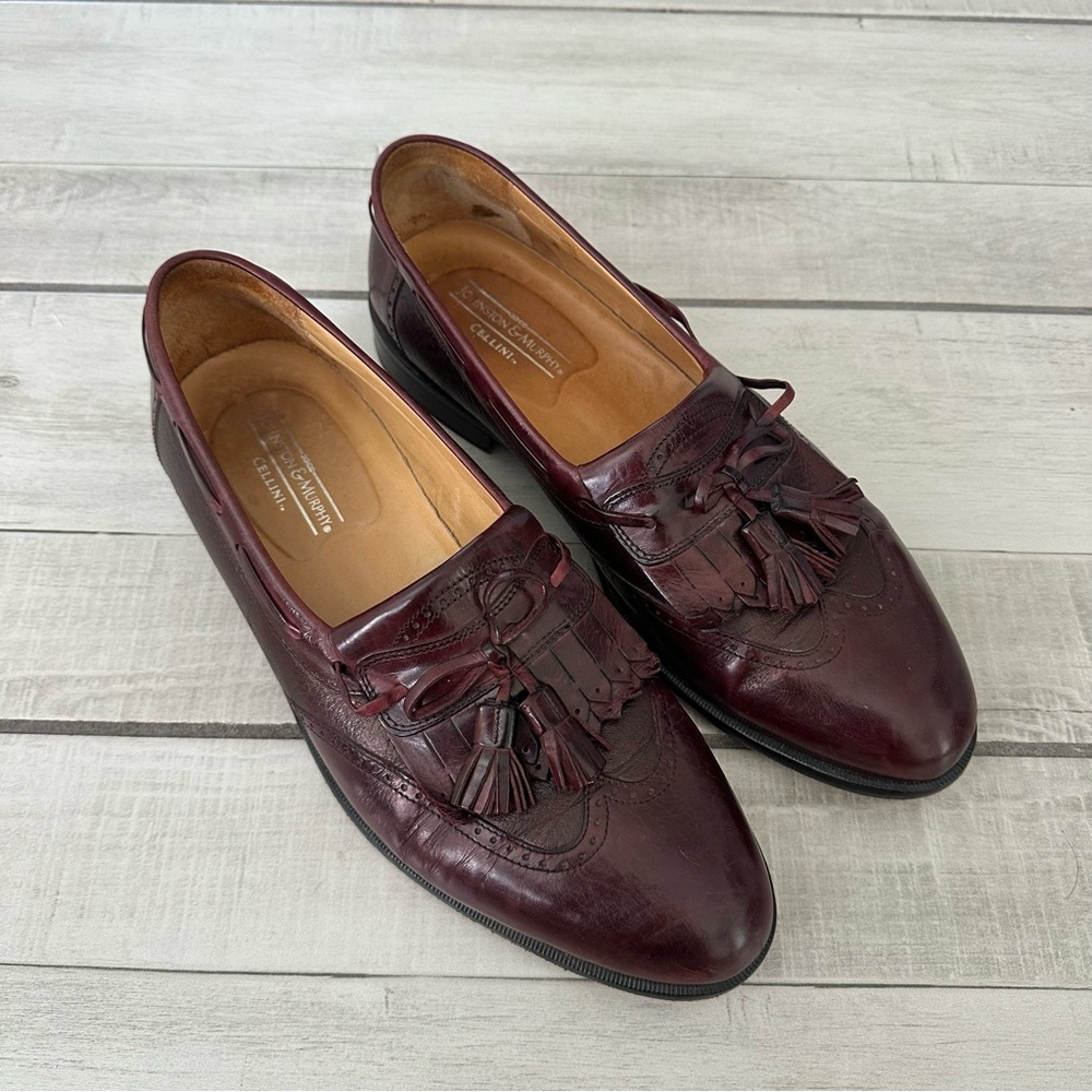 Johnston & Murphy Cellini Burgundy Leather Tassel Wingtip Loafers Size 11M